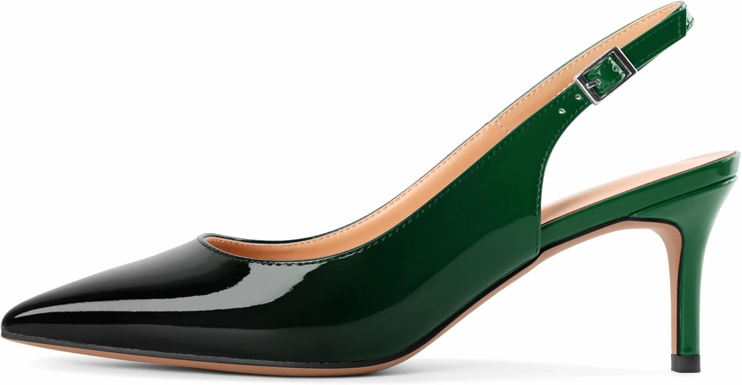 SAMMITOP Women's Pointed Toe Slingback Shoes Kitten Heel Pumps Comfortable Dress Shoes