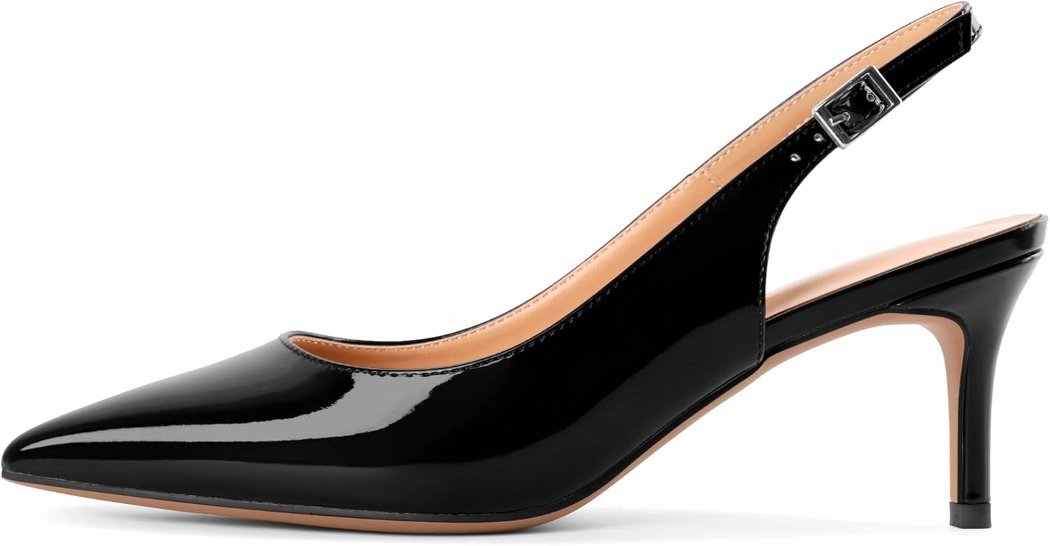 SAMMITOP Women's Pointed Toe Slingback Shoes Kitten Heel Pumps Comfortable Dress Shoes