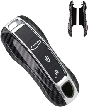 SANRILY Carbon Fiber Texture Key Fob Replacement Cover for Porsche Cayenne 911 Taycan Panamera 2020 Keyless Entry Remote Key Case ABS Plastic Key Protector Shell Black