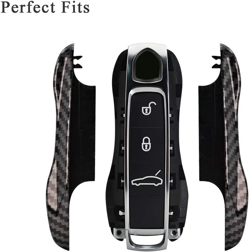 SANRILY Carbon Fiber Texture Key Fob Replacement Cover for Porsche Cayenne 911 Taycan Panamera 2020 Keyless Entry Remote Key Case ABS Plastic Key Protector Shell Black