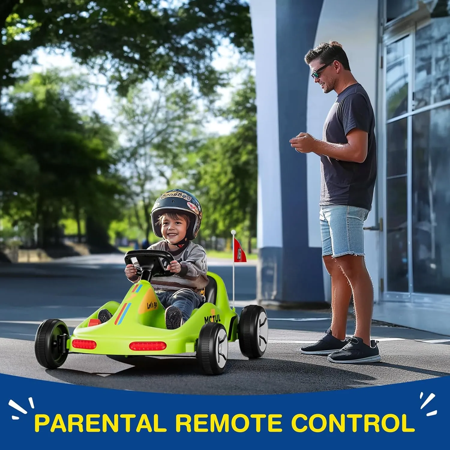 SAT ONE Electric Go Kart, 12V Ride on Car, Quick Assembly, Flashing Taillight, Bluetooth Music, Remote Control, Storytelling, Portable & Fun Anytime, Anywhere, Ideal First Ride for Kids