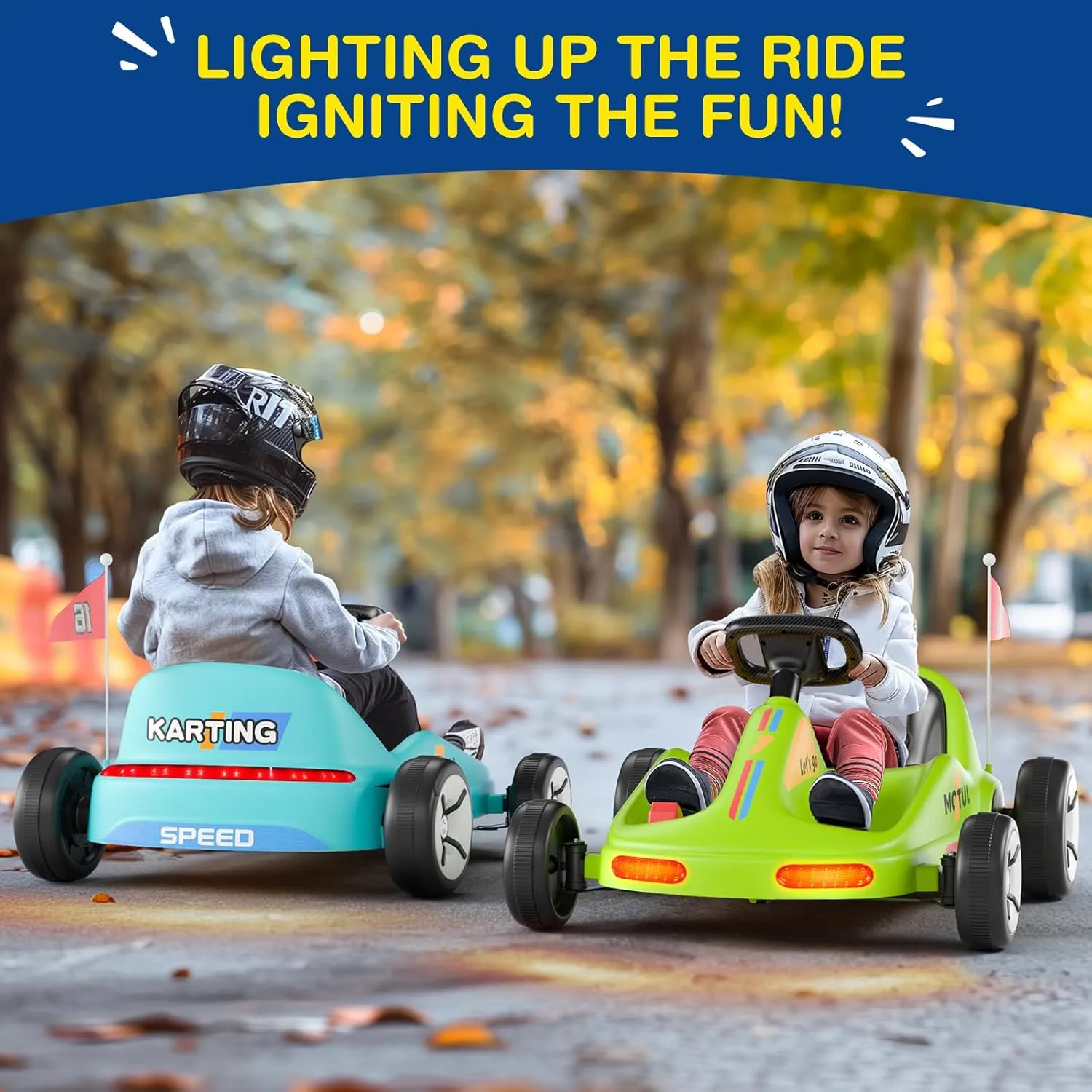 SAT ONE Electric Go Kart, 12V Ride on Car, Quick Assembly, Flashing Taillight, Bluetooth Music, Remote Control, Storytelling, Portable & Fun Anytime, Anywhere, Ideal First Ride for Kids