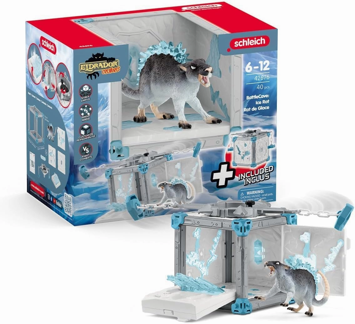 Schleich Eldrador Creatures - 40 PC Ice Battle Cave with Rat Toy Playset - Frozen Rodent Figurine for Boys and Girls with Expandable Fortress - Interactive, Imaginative Play for Kids Ages 7  | 42677