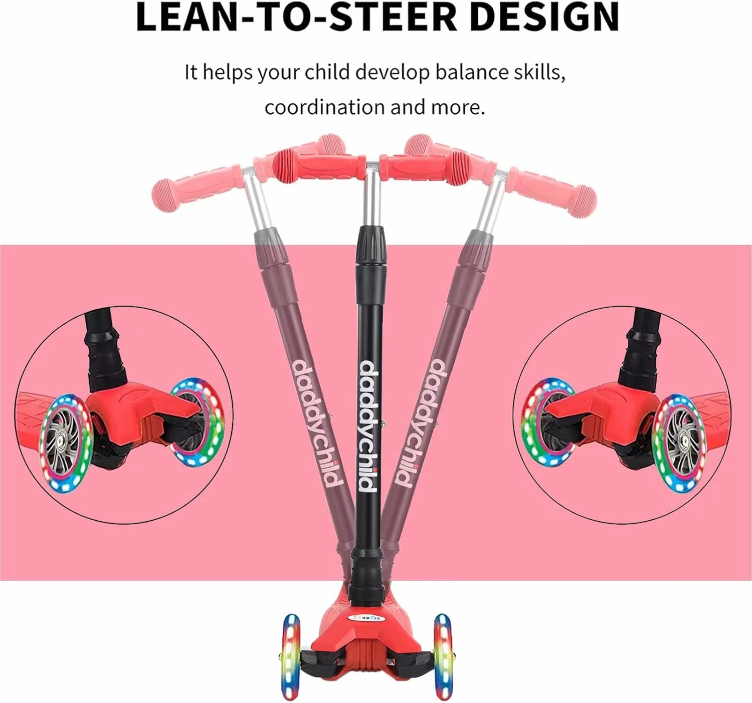 Scooters for Kids 3 Wheel Kick Scooter for Toddlers Girls & Boys, 4 Adjustable Height, Lean to Steer, Extra-Wide Deck, Light Up Wheels for Children from 3 to 14 Years Old
