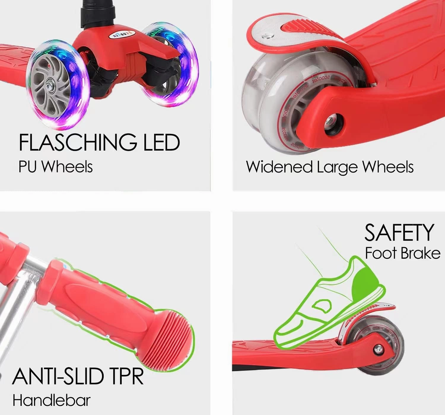 Scooters for Kids 3 Wheel Kick Scooter for Toddlers Girls & Boys, 4 Adjustable Height, Lean to Steer, Extra-Wide Deck, Light Up Wheels for Children from 3 to 14 Years Old