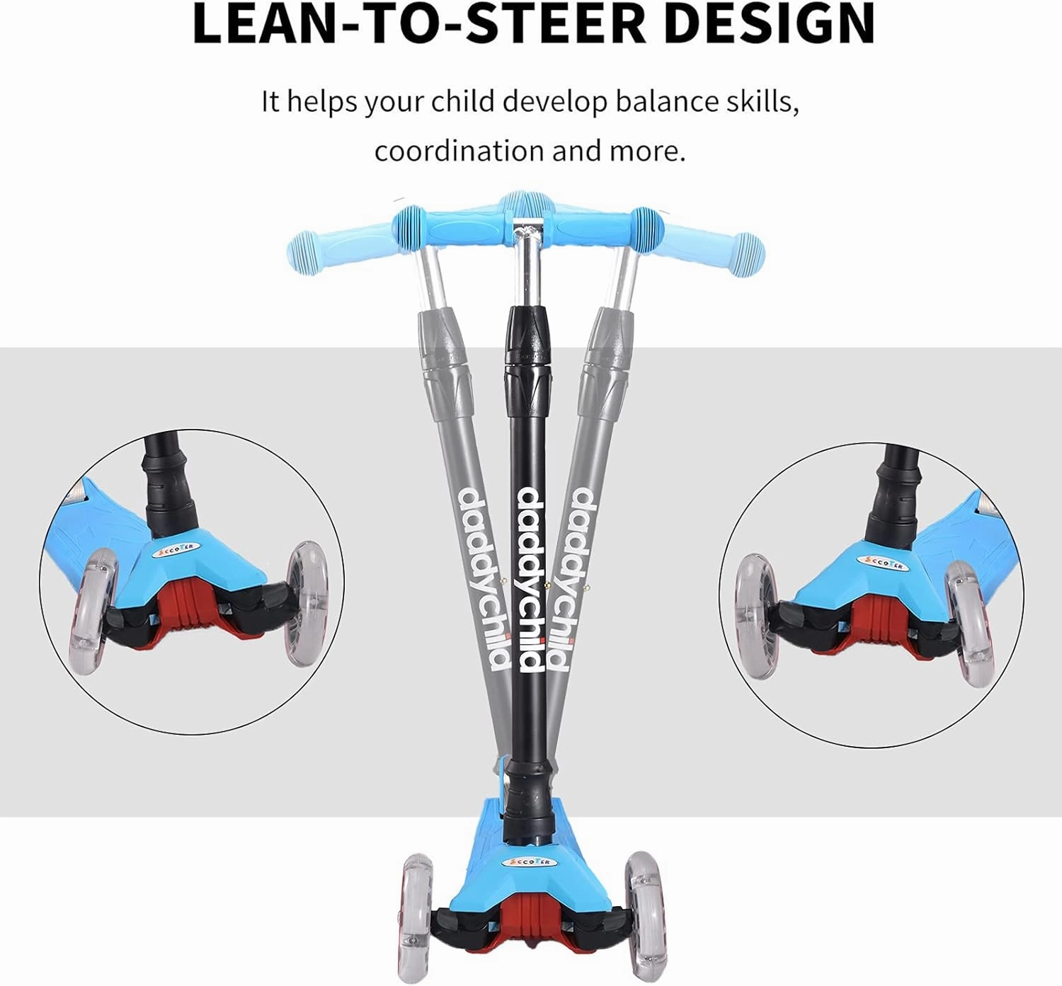Scooters for Kids 3 Wheel Kick Scooter for Toddlers Girls & Boys, 4 Adjustable Height, Lean to Steer, Extra-Wide Deck, Light Up Wheels for Children from 3 to 14 Years Old