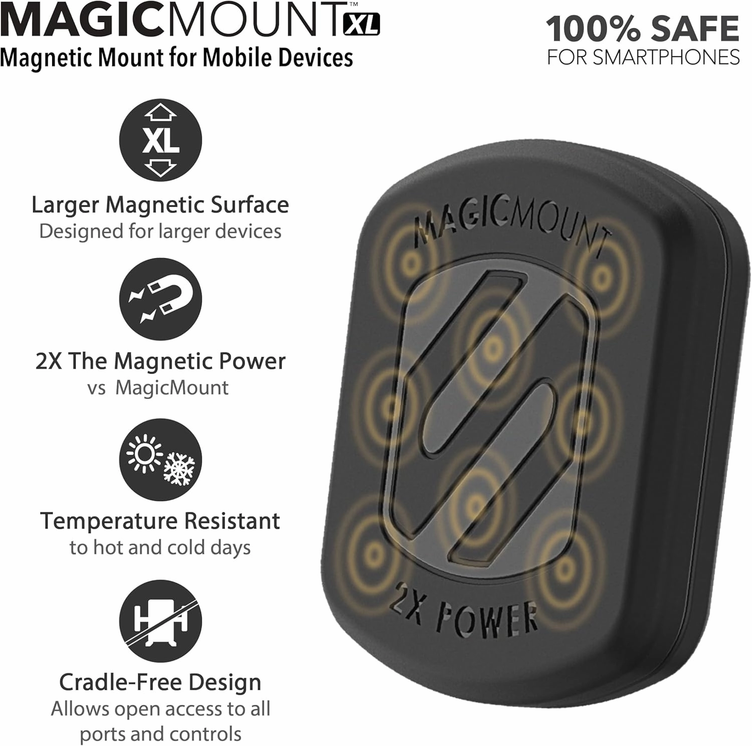 Scosche MAGTHD2 MagicMount XL Magnetic Phone Holder Suction Cup Phone Mount for Car Dash, Window or Flat Surface, Adjustable, Stick Grip Base with Magnet, Black