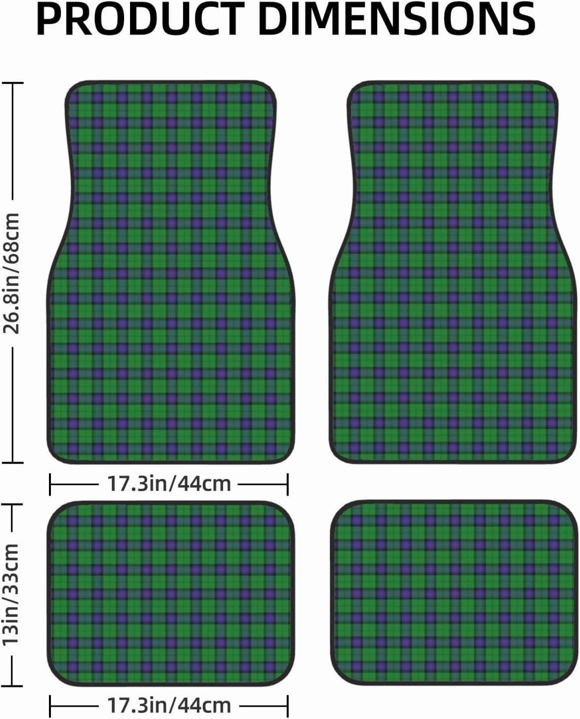 Scottish Clan Armstrong Tartan Plaid Car Front and Rear Floor Mats, Anti Slip Car Mats, Complete Set of 4 Carpets, All Weather Protection