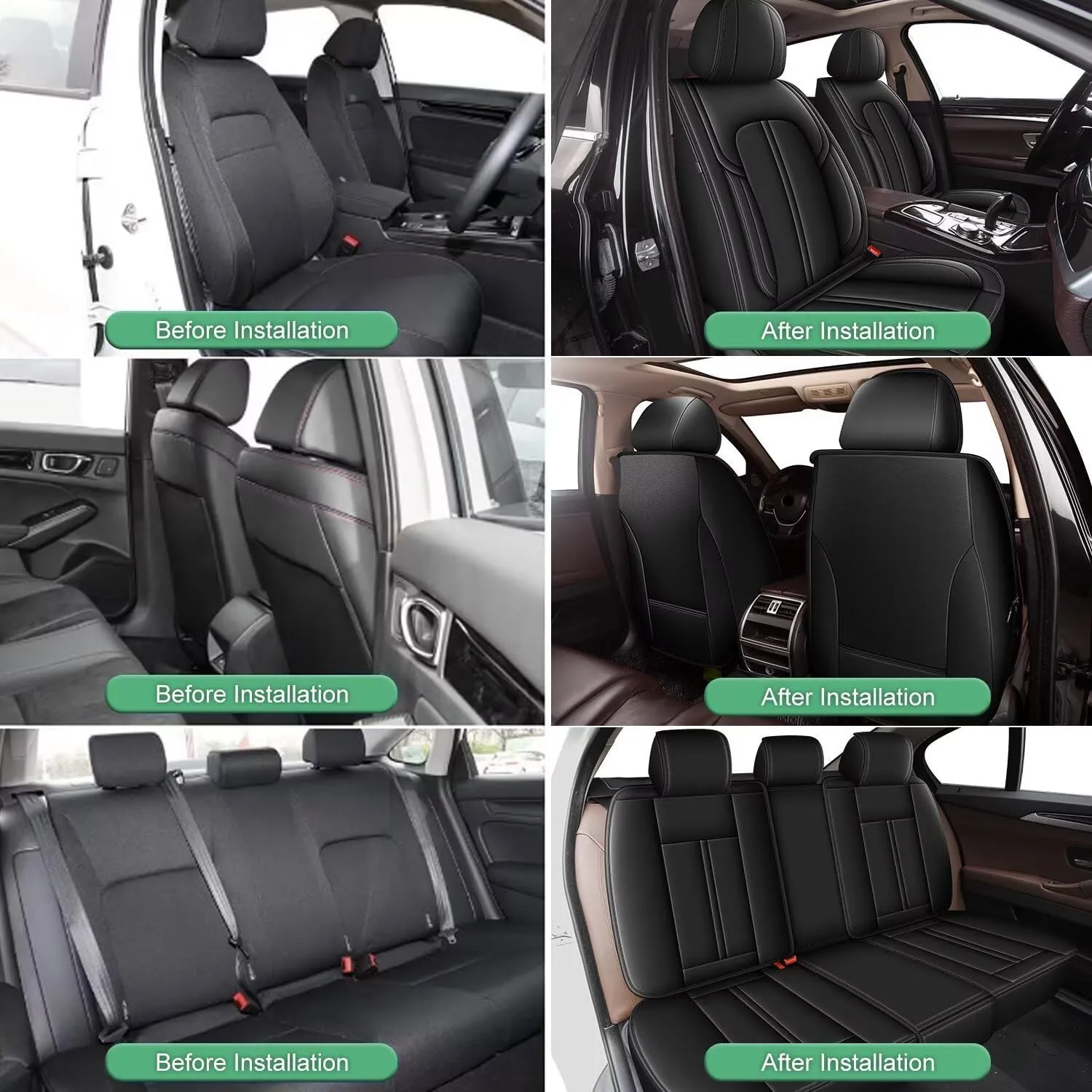 Seat Covers Fit for Ford Edge 2007-2023 2024 2025: 5 Seats Full Set Faux Leather Car Seat Covers Waterproof Automotive Seat Cushion Protector (2 Row 5 Seats, Black)