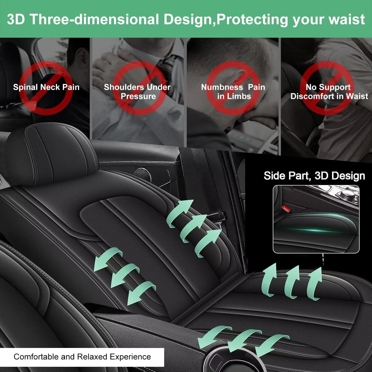 Seat Covers Fit for Ford Edge 2007-2023 2024 2025: 5 Seats Full Set Faux Leather Car Seat Covers Waterproof Automotive Seat Cushion Protector (2 Row 5 Seats, Black)