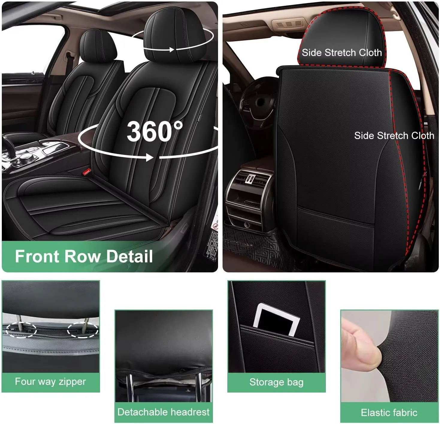 Seat Covers Fit for Ford Edge 2007-2023 2024 2025: 5 Seats Full Set Faux Leather Car Seat Covers Waterproof Automotive Seat Cushion Protector (2 Row 5 Seats, Black)