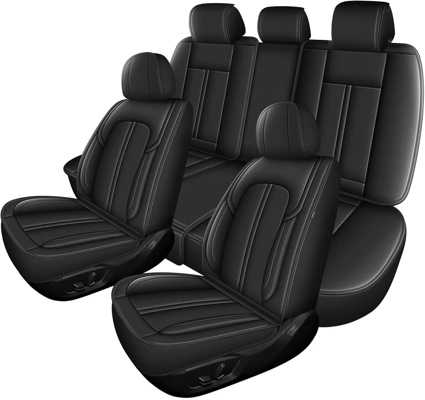 Seat Covers Fit for Ford Edge 2007-2023 2024 2025: 5 Seats Full Set Faux Leather Car Seat Covers Waterproof Automotive Seat Cushion Protector (2 Row 5 Seats, Black)