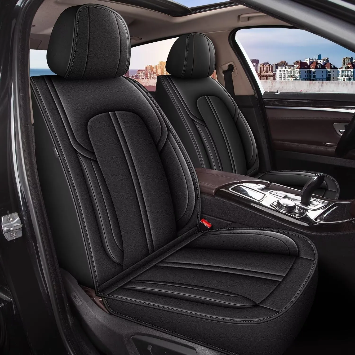 Seat Covers Fit for Ford Edge 2007-2023 2024 2025: 5 Seats Full Set Faux Leather Car Seat Covers Waterproof Automotive Seat Cushion Protector (2 Row 5 Seats, Black)