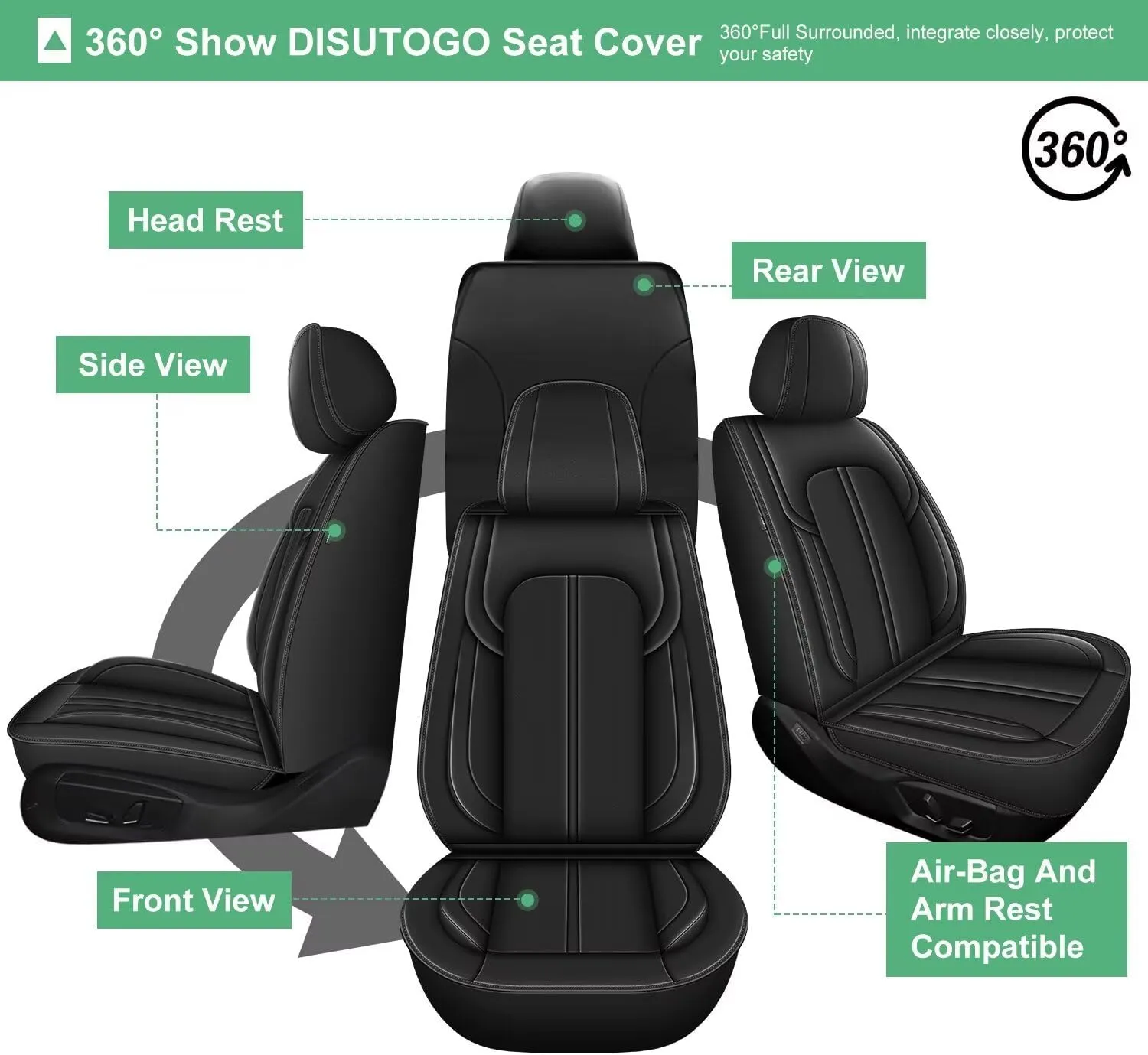 Seat Covers Fit for Ford Edge 2007-2023 2024 2025: 5 Seats Full Set Faux Leather Car Seat Covers Waterproof Automotive Seat Cushion Protector (2 Row 5 Seats, Black)