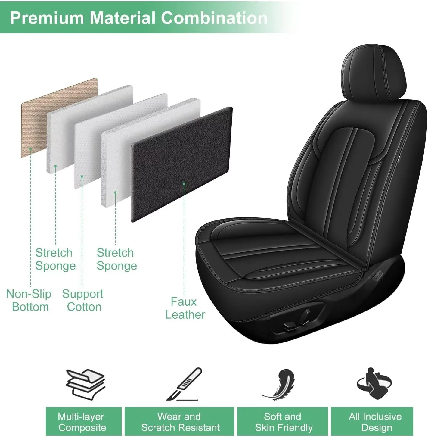 Seat Covers Fit for Ford Edge 2007-2023 2024 2025: 5 Seats Full Set Faux Leather Car Seat Covers Waterproof Automotive Seat Cushion Protector (2 Row 5 Seats, Black)