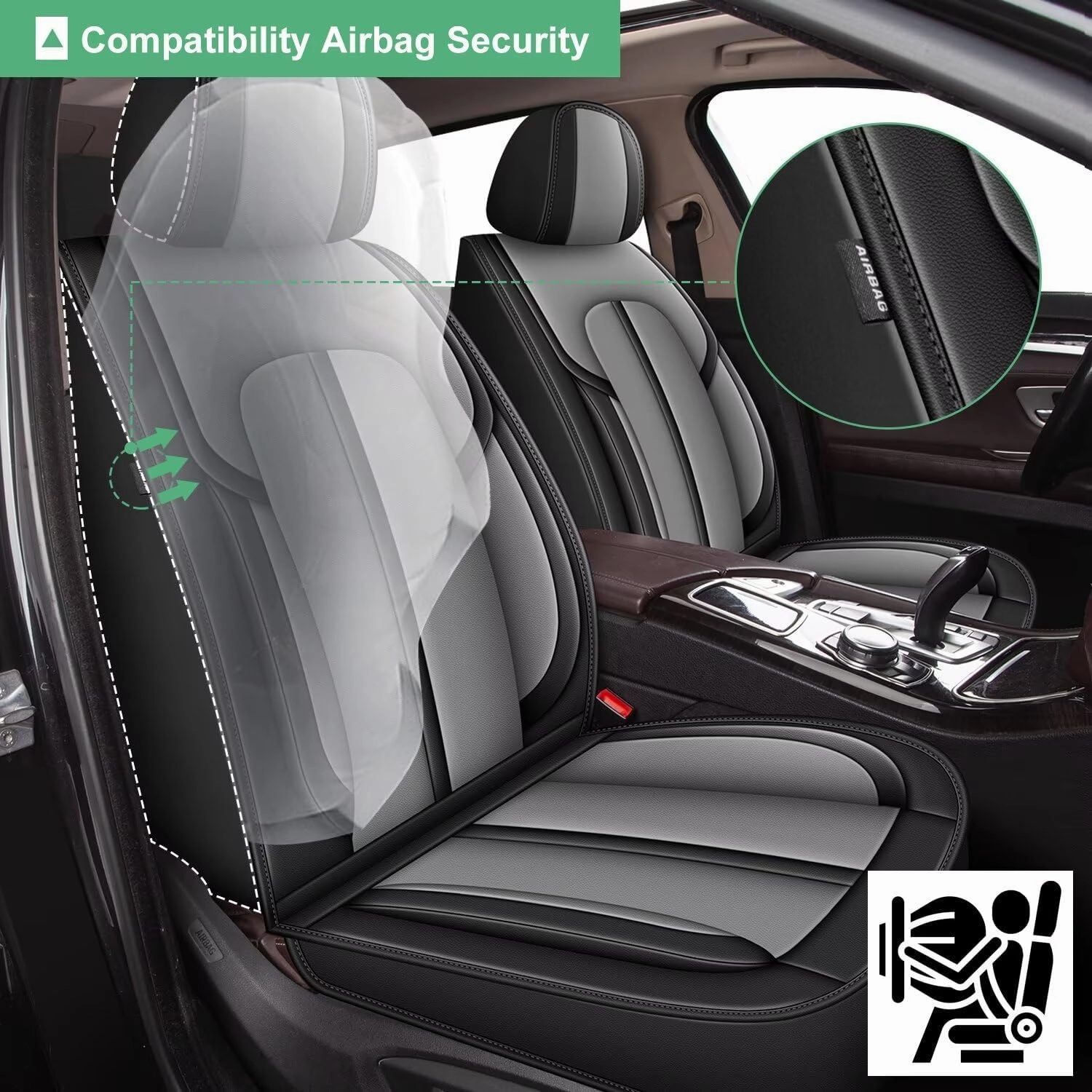 Seat Covers Fit for Ford Edge 2007-2023 2024 2025: 5 Seats Full Set Faux Leather Car Seat Covers Waterproof Automotive Seat Cushion Protector (2 Row 5 Seats, Black&Grey)