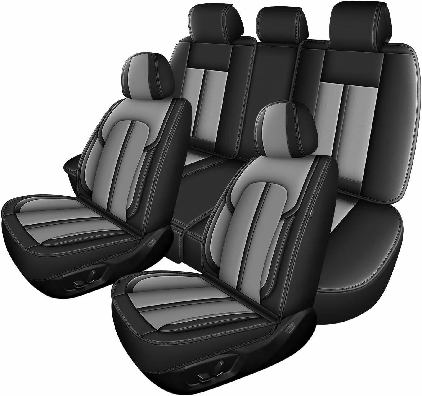 Seat Covers Fit for Ford Edge 2007-2023 2024 2025: 5 Seats Full Set Faux Leather Car Seat Covers Waterproof Automotive Seat Cushion Protector (2 Row 5 Seats, Black&Grey)
