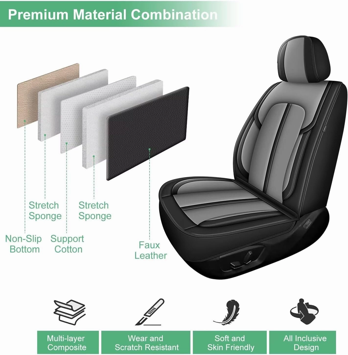 Seat Covers Fit for Ford Edge 2007-2023 2024 2025: 5 Seats Full Set Faux Leather Car Seat Covers Waterproof Automotive Seat Cushion Protector (2 Row 5 Seats, Black&Grey)