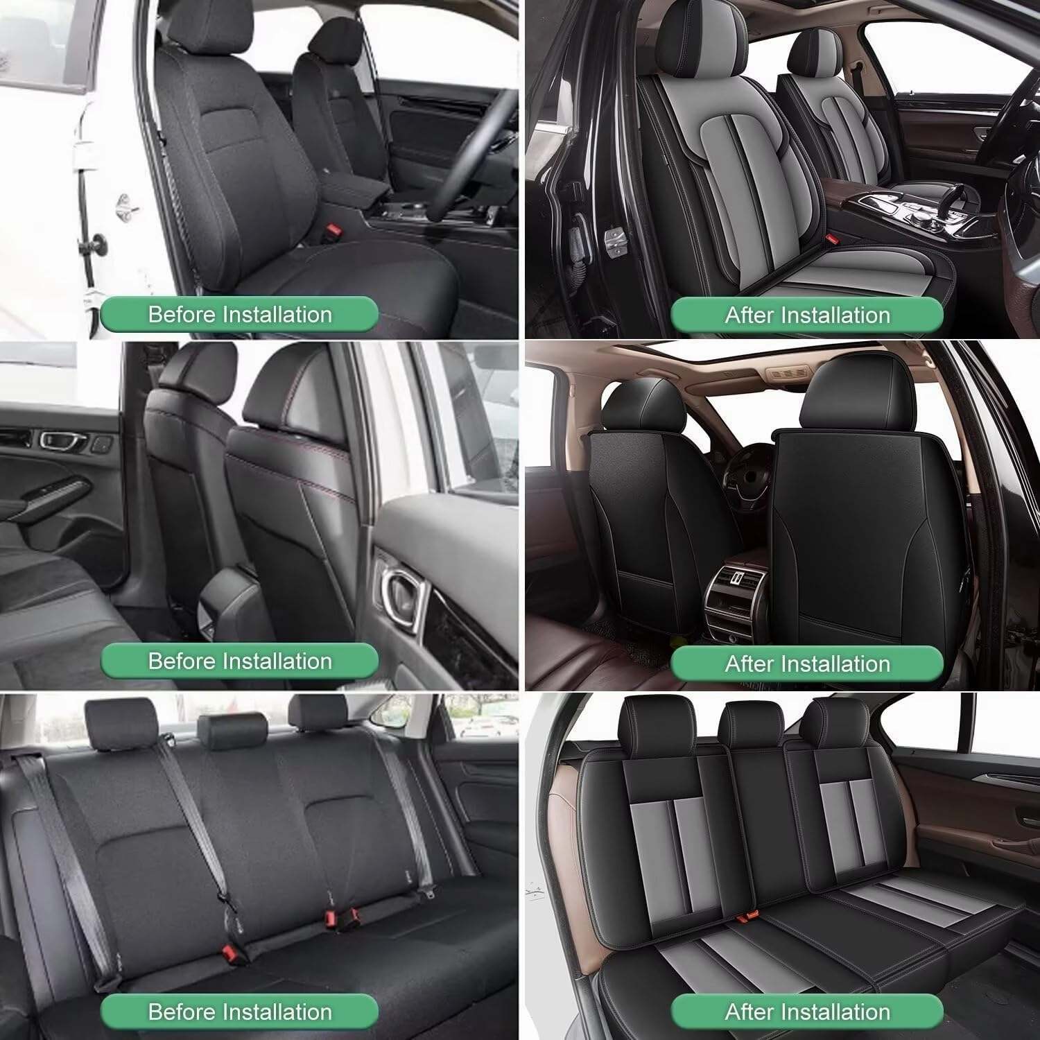 Seat Covers Fit for Ford Edge 2007-2023 2024 2025: 5 Seats Full Set Faux Leather Car Seat Covers Waterproof Automotive Seat Cushion Protector (2 Row 5 Seats, Black&Grey)