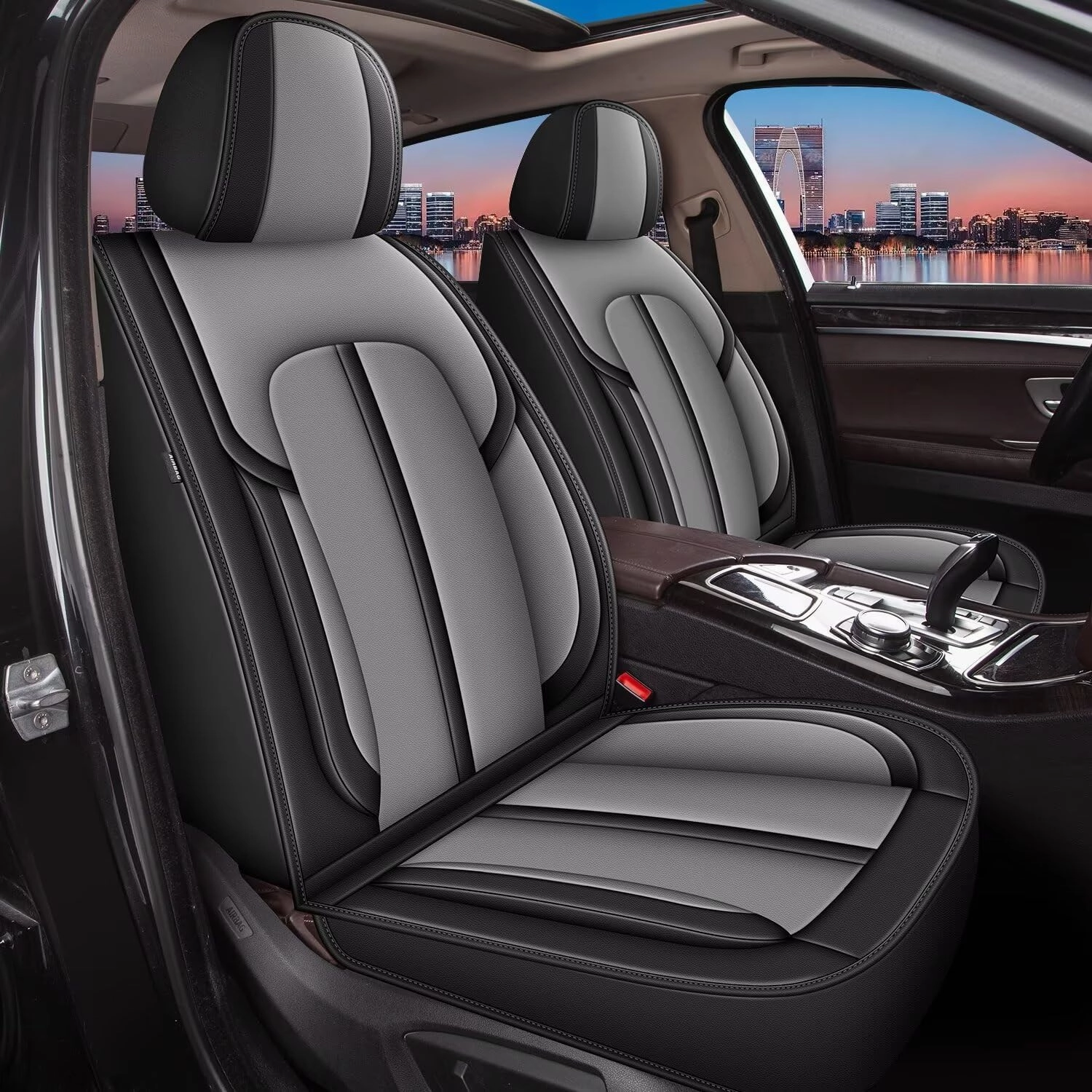 Seat Covers Fit for Ford Edge 2007-2023 2024 2025: 5 Seats Full Set Faux Leather Car Seat Covers Waterproof Automotive Seat Cushion Protector (2 Row 5 Seats, Black&Grey)