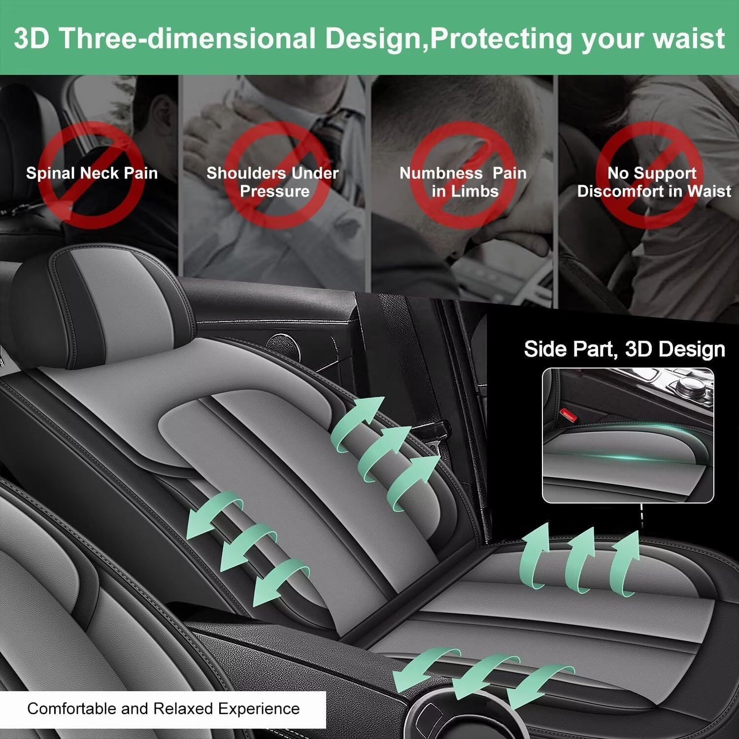 Seat Covers Fit for Ford Edge 2007-2023 2024 2025: 5 Seats Full Set Faux Leather Car Seat Covers Waterproof Automotive Seat Cushion Protector (2 Row 5 Seats, Black&Grey)