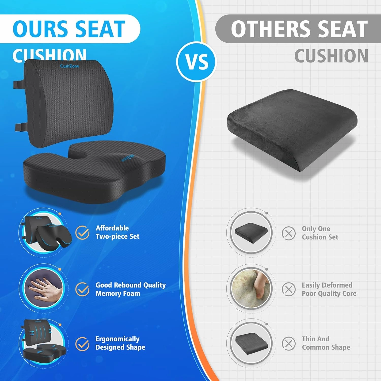 Seat Cushion, Lumbar Support Pillow with Adjustable Strap-Chair Cushions for Sciatica Pain Relief-with Washable Cover Memory Foam for Car, Travel and Wheelchair-Gray X-Large