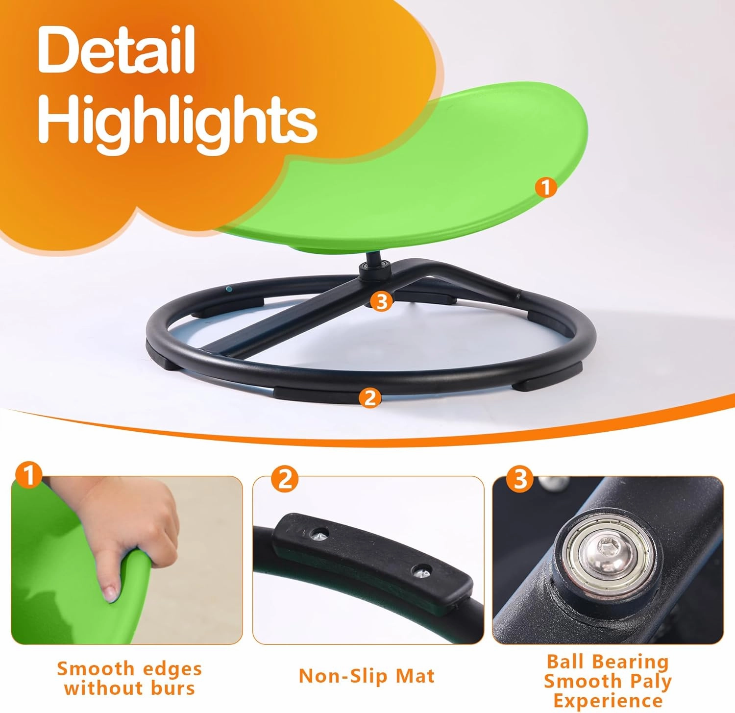 Sensory Spinning Chair for Autistic Kids，Sensory Swivel Chair，Sit and Spin Toy for Balance and Coordination, Spinning Autism Seat & ADHD Children, Indoor & Outdoor Play for Ages 3 （Green）