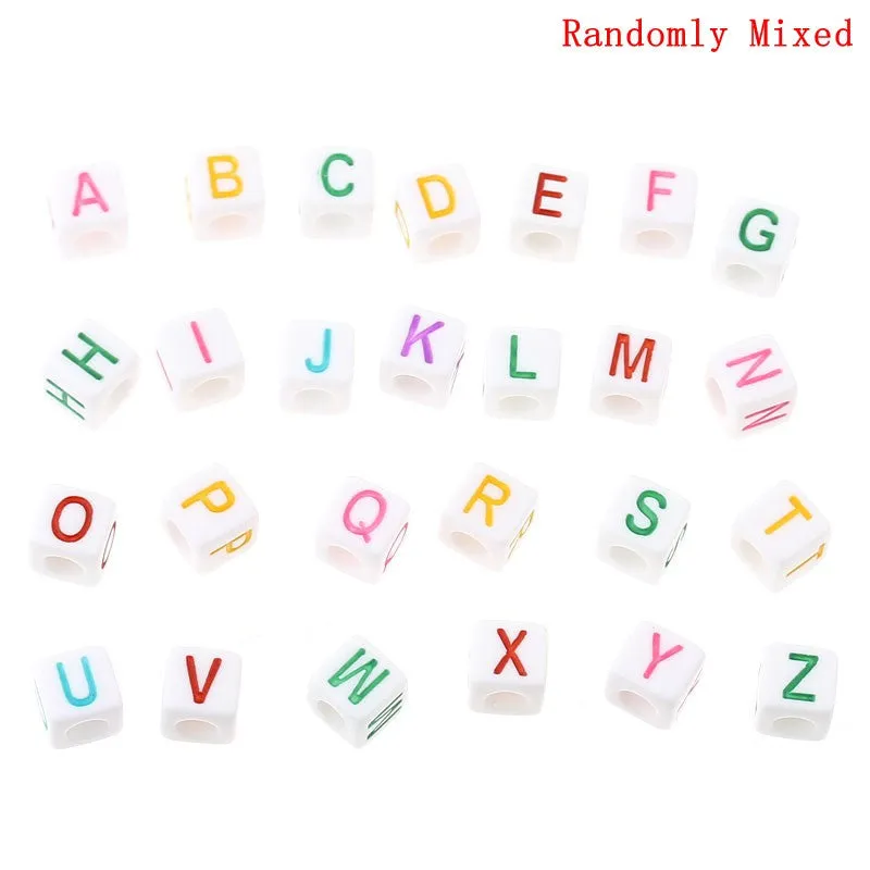 Sexy Sparkles 300 Pcs Acrylic Spacer Beads White Cube Mixed Alphabet/Letters "A-Z"