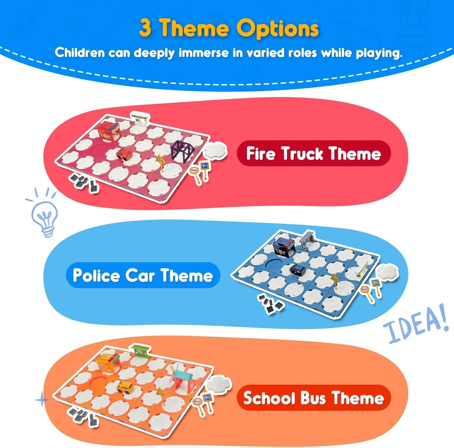 SGILE 24 PCS STEM Road Builder Puzzles for Kids Age 3 , Toddler Building Maze Blocks Family Board Game Track Play Set with Cute Car Traffic Sign, Toys for Boy Girl 3 4 5 6 7 Year Old Gift (Police Car)