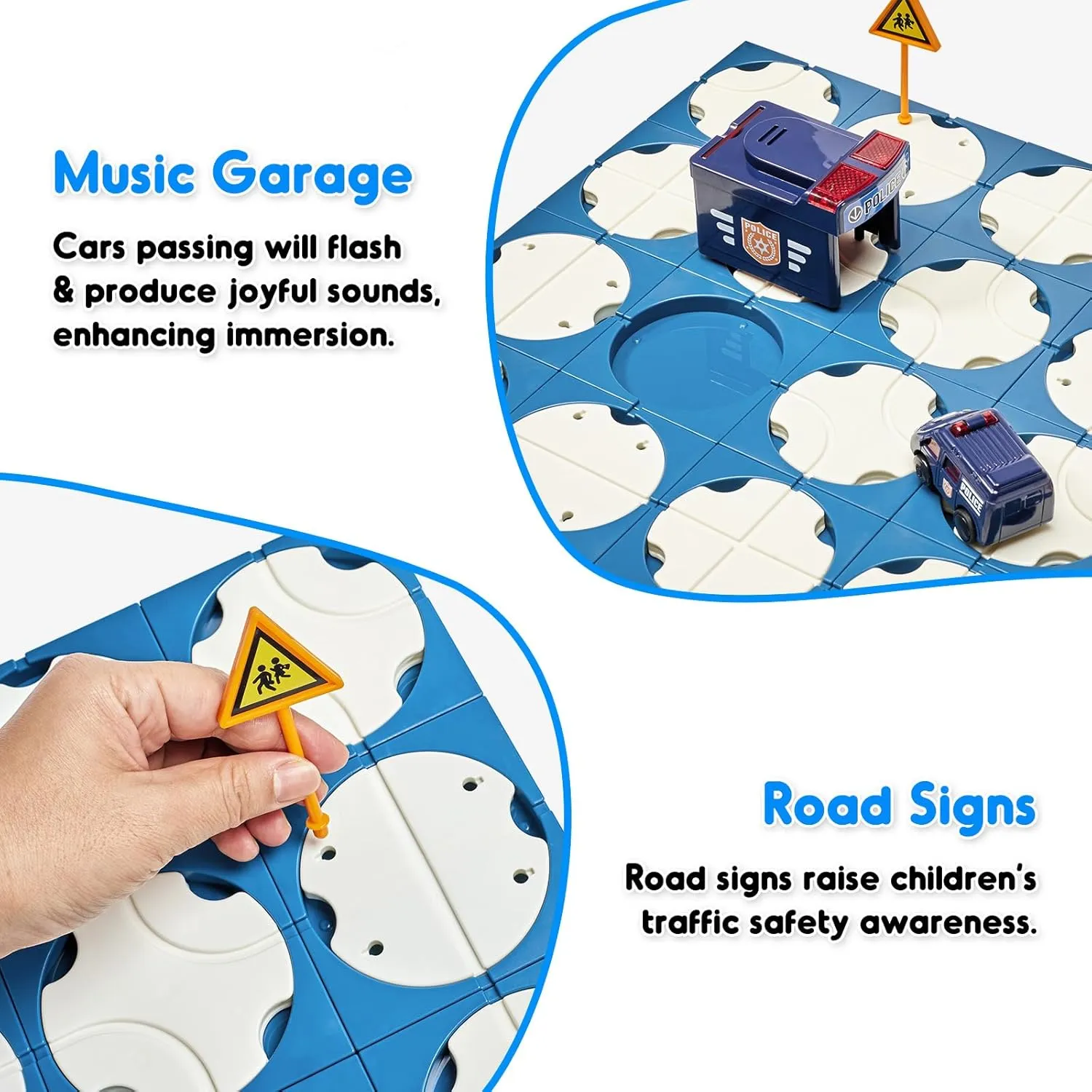 SGILE 24 PCS STEM Road Builder Puzzles for Kids Age 3 , Toddler Building Maze Blocks Family Board Game Track Play Set with Cute Car Traffic Sign, Toys for Boy Girl 3 4 5 6 7 Year Old Gift (Police Car)