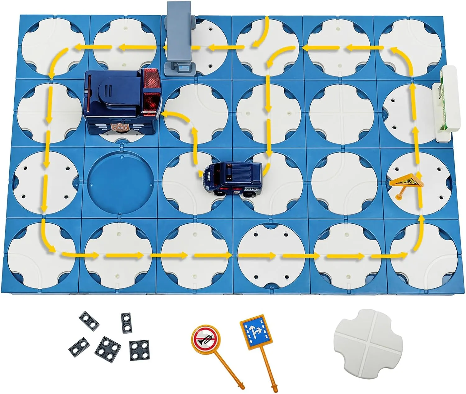 SGILE 24 PCS STEM Road Builder Puzzles for Kids Age 3 , Toddler Building Maze Blocks Family Board Game Track Play Set with Cute Car Traffic Sign, Toys for Boy Girl 3 4 5 6 7 Year Old Gift (Police Car)