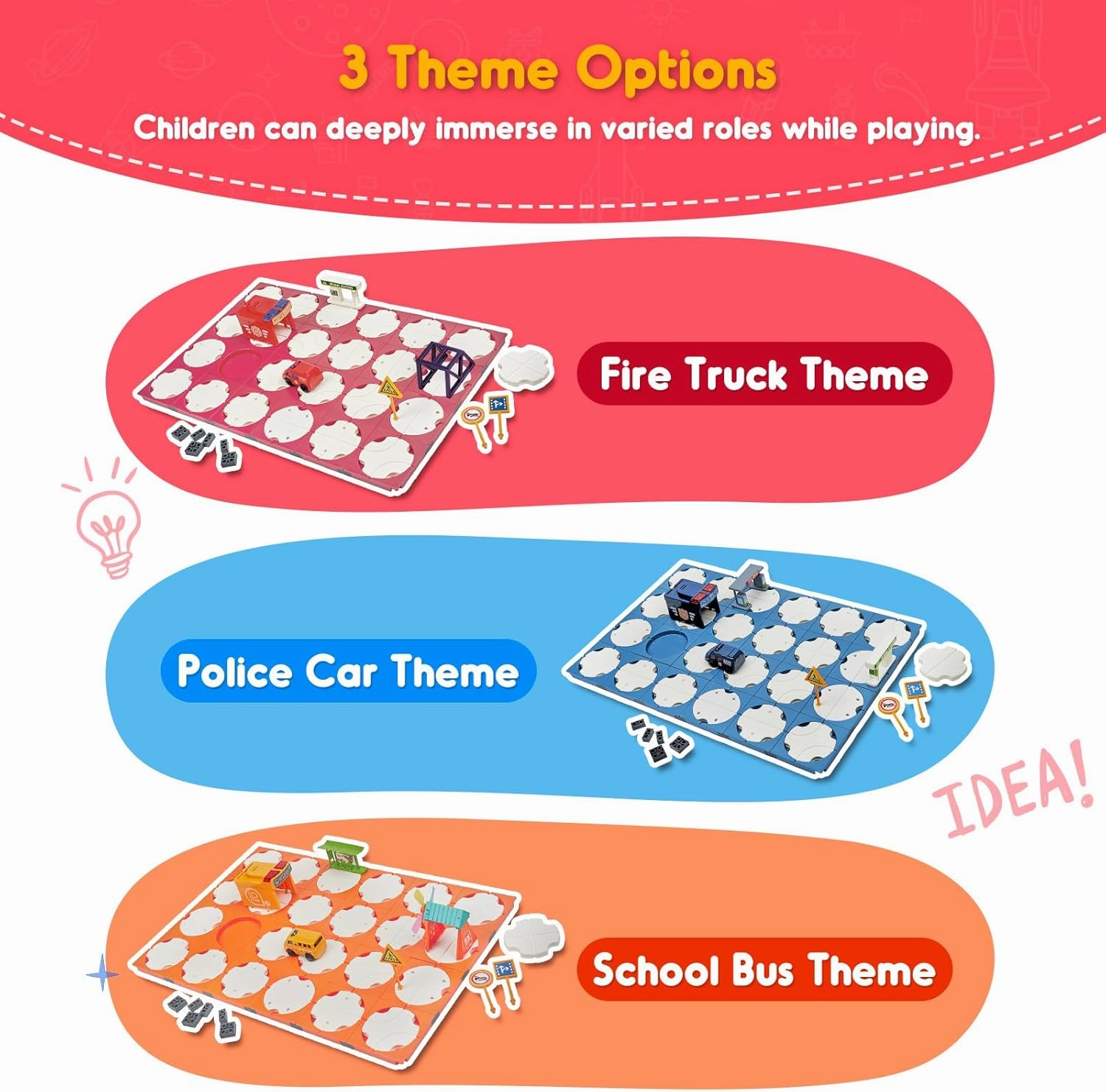 SGILE 24 PCS STEM Road Builder Puzzles for Kids Age 3 , Toddler Building Maze Blocks Family Board Game Track Play Set with Cute Car Traffic Sign, Toys for Boy Girl 3 4 5 6 7 Year Old Gift (Fire Truck)