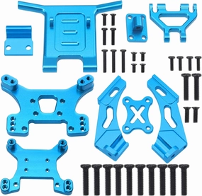 ShareGoo Aluminum Front Bumper Shock Tower Mount Rear Wing Compatible with WLtoys 144001 144010 124016 124017 124018 124019 RC Car Upgrade Parts (Blue)