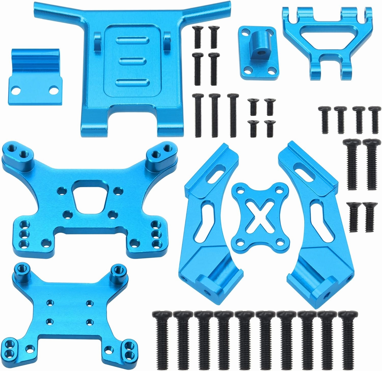 ShareGoo Aluminum Front Bumper Shock Tower Mount Rear Wing Compatible with WLtoys 144001 144010 124016 124017 124018 124019 RC Car Upgrade Parts (Blue)