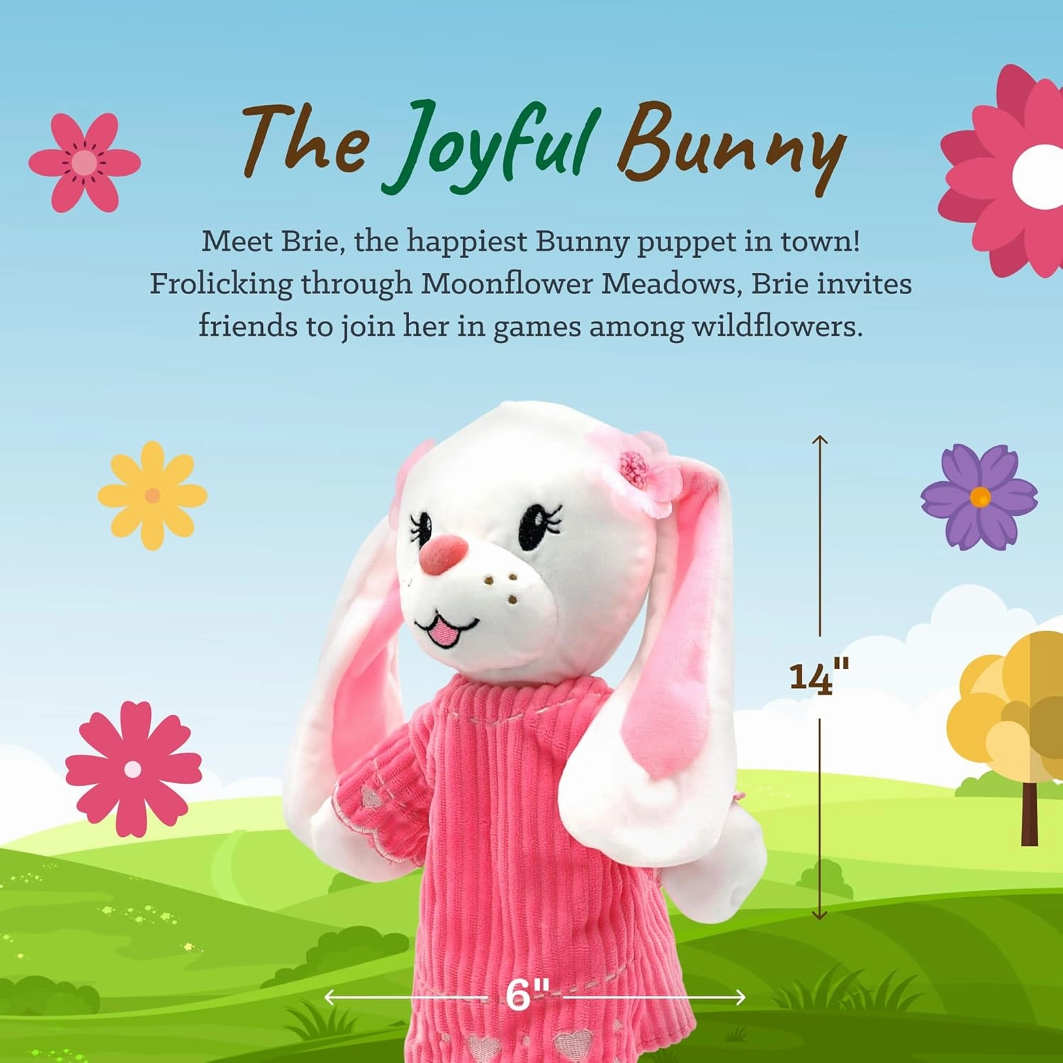Sharewood Forest Friends Brie The Bunny Hand Puppet - Stuffed Animal for Toddlers, Kids, Teachers, Daycare & School - Perfect for Puppet Theatre and Creative Play