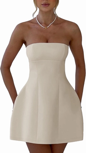 SHINFY Women Sexy Strapless Mini Dress Bodycon Off Shoulder Tube Top A-Line Short Dress Formal Cocktail Dresses