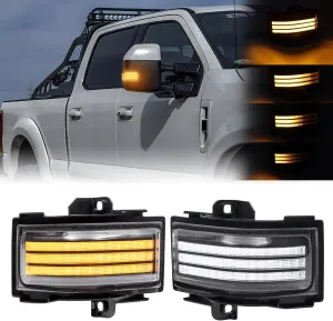 Side Tow Mirror Turn Signal LED Lights Compatible with F150 2015-2022 for F250 F350 F450 2017-2022 White Daytime Running &Yellow Dynmaic Sequential Blink Turn Marker Lamp (Clear Len)