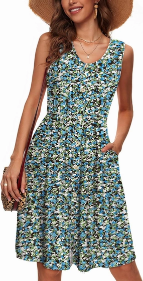 Simplee Womens Sleeveless Sundress Summer Casual Eyelet Button Down Short Dress Flowy Beach Tank Mini Dress with Pocket