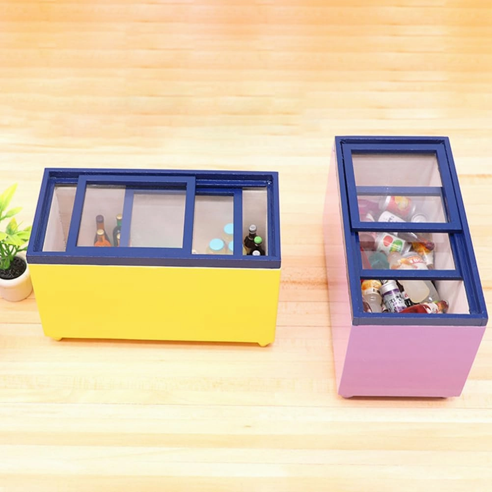 Simulated Freezer Miniature Kitchen Doll Freezer Miniature Tools Miniatures Doll Kitchen Toy Freezer Play Freezer Mini Wood Freezer Mini Kitchen Freezer Models Mini Freezer for Over 3 Years Old