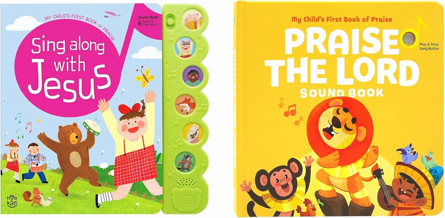 Sing Along with Jesus and Praise The Lord - Bundle of 2 Books - Christian Sound Books for Toddlers 1-3 | 6 Bible Songs & Illustrations per Book, Musical Toys | Baptism Gifts for Toddlers