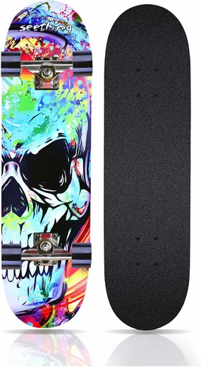 Skateboards for Beginners Kids Boys Girls and Adults,31''x8'', 7-Layer Maple, Double Kick Concave, Fascinating Cool, Solid&Durable