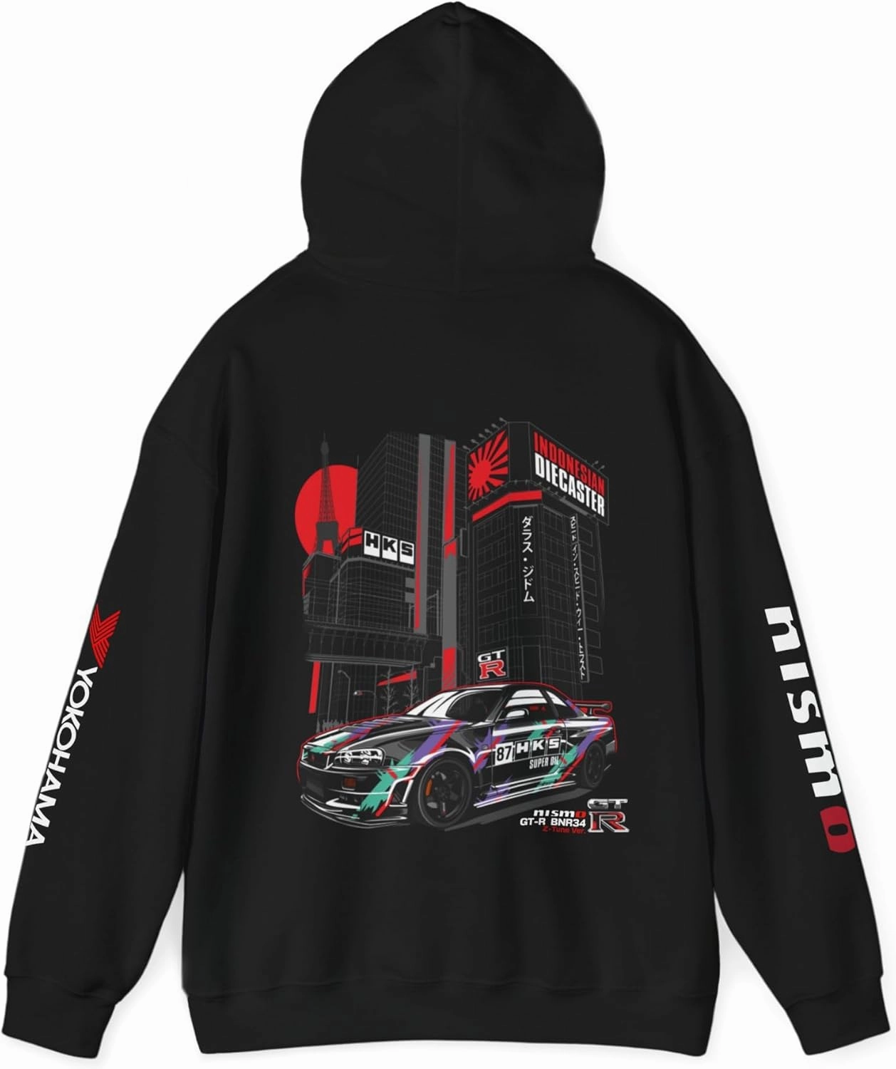 Skyline R34 HKS GTR Premium Hoodie - Skyline Pullover, Racing Apparel, Streetwear, Gift for Him, Automotive Clothing