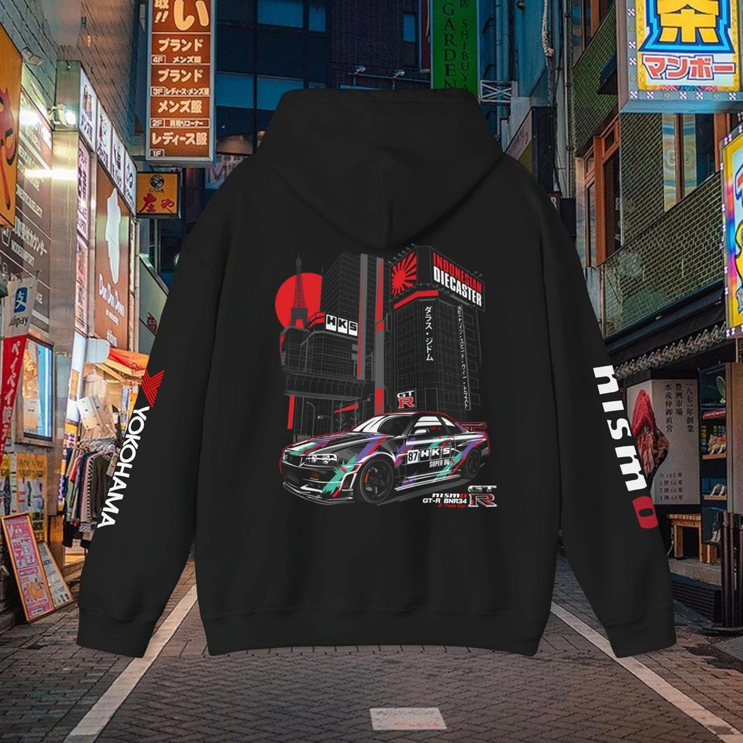 Skyline R34 HKS GTR Premium Hoodie - Skyline Pullover, Racing Apparel, Streetwear, Gift for Him, Automotive Clothing