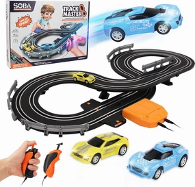Slot Car Race Track Sets for Kids Toys, with Two Slot Cars and Two Handles to Control The Speed, Circular Overpass Race Track, Two Players Game Suitable for Children