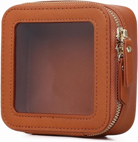 Small Makeup Bag Clear Mini Cosmetic Makeup Case & Toiletry Bag with Zipper Women's Purse Organizer & Car Essentials (X/Brown, MINI)