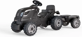 Smoby - Farmer XL Black Tractor   Trailer - Child Pedal Tractor - Adjustable Seat - Steering Wheel with Horn - Open Hood - for Ages 3  - Made in France