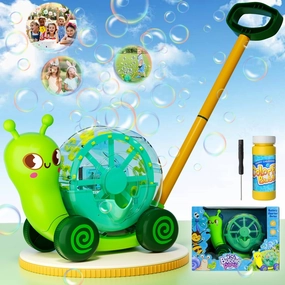 Snail Bubble Mower Toy for Kids（Age 3 up） – Includes 4oz Bubble Solution, Outdoor Bubble Machine for Kids, Light-Up 3D Push Bubble Machine, Great for Parties, Summer Toy, Easter, Birthday Gift