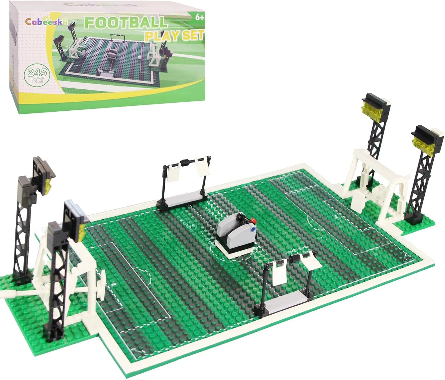 Soccer Playset Building Blocks, Football Court Baseplate Brick with Football Goals, launchers Bricks, 2 Footballs, Soccer Building Bricks SetCompatible with Major Brands