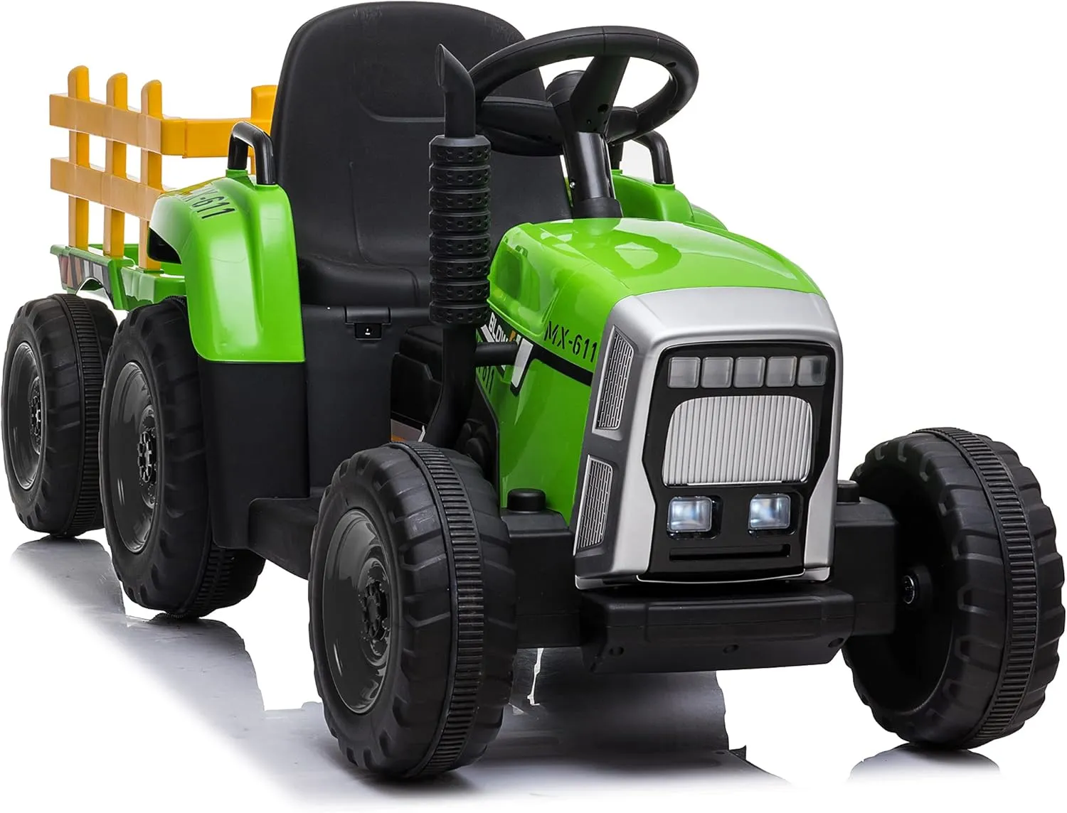 sopbost 12V 7Ah Ride On Tractor Ride On Car with Remote Control Electric Car with Trailer Battery Powered Ride On Toys Car for Kids Boys Girl, Music Play, Green
