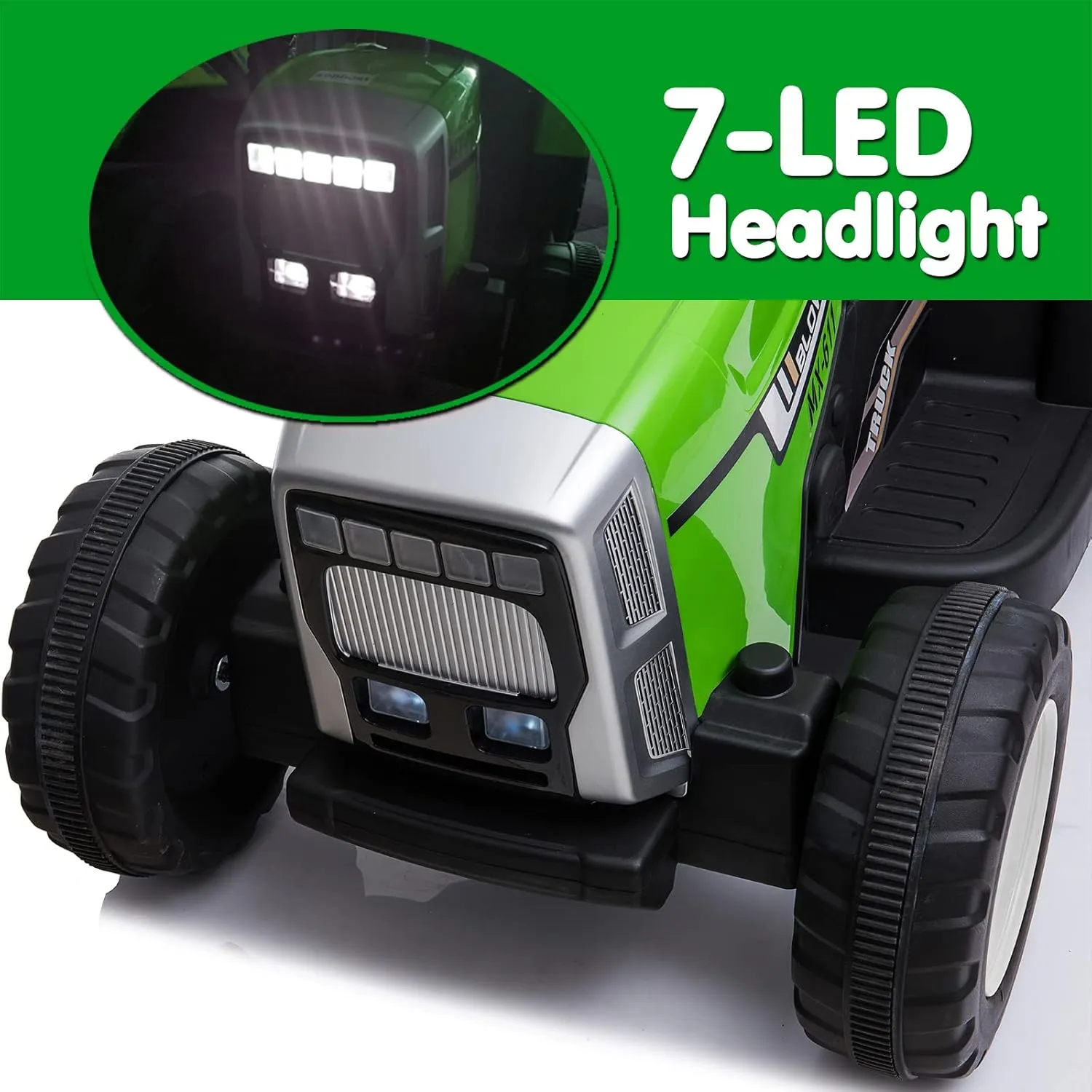 sopbost 12V 7Ah Ride On Tractor Ride On Car with Remote Control Electric Car with Trailer Battery Powered Ride On Toys Car for Kids Boys Girl, Music Play, Green